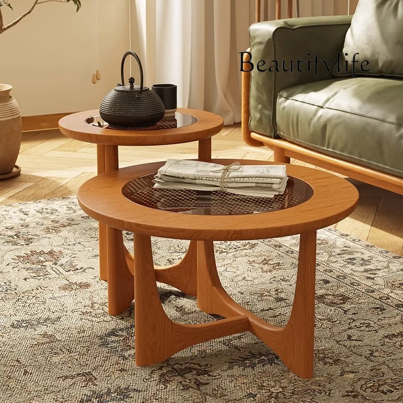 Small Apartment Solid Wood Rattan Tea Table Living Room Home Size round Table 
Small Apartment Solid Wood Rattan Tea Table Living Room Home Size round Table