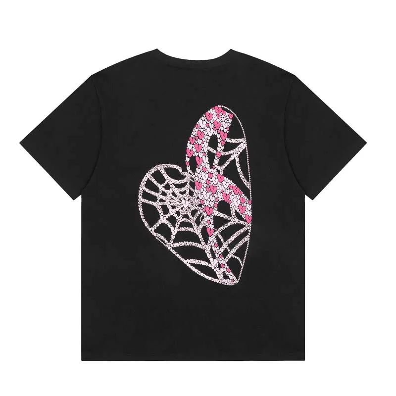 

Tide REVENGE Pink Love Spider Web Small Label Lettered Print Crew Neck Black Casual Short Sleeve T-Shirt