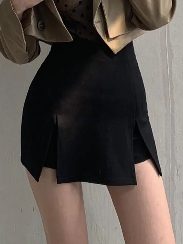

Мини-юбка женская облегающая, пикантная Элегантная короткая с запахом на бедрах, с разрезом, черная, на лето