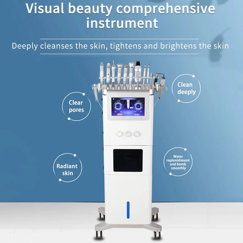 

High Tech Visual Cleaning Hydradermabrasion H2O2 Skin Exfoliating 10 in 1 Face Peel Hydrating Blackhead Remover Hydra Machine