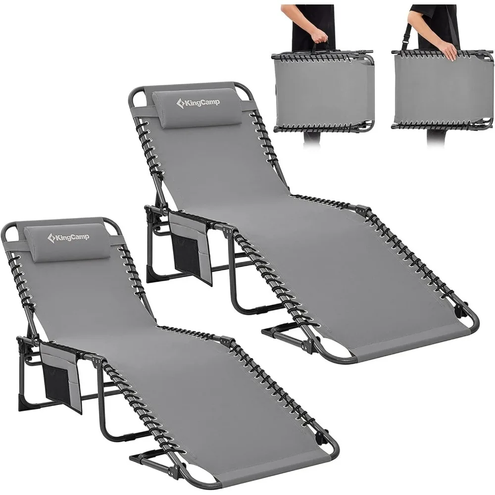 

KingCamp Lounge Chairs for Outside, Folding Adjustable Patio Chaise Lounges for Pool, Beach, Sunbathing, Deck, Lawn,