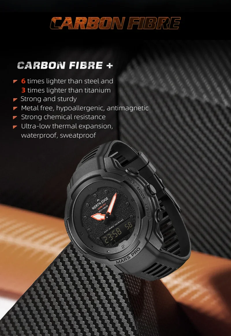 Able NORTH EDGE MARS Pro Men's Sports Digital Watch Military Army Carbon Fiber Case Watches Altimeter Barometer Compass Waterpro Able NORTH EDGE MARS Pro Men's Sports Digital Watch Military Army Carbon Fiber Case Watches Altimeter Barometer Compass Waterpro