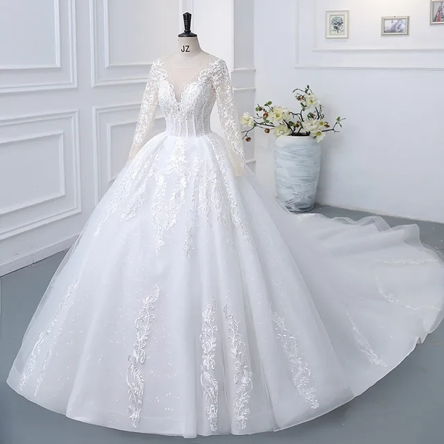 MacFondVestiEducational-Robe de mariée en dentelle pour femme, manches longues, col en V, luxe, Kendny, grande taille, nouveau 2