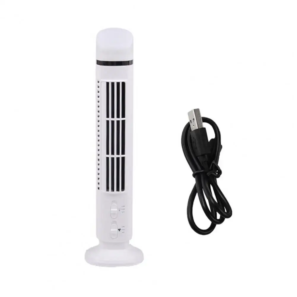 

Mini Tower Fan USB Interface Adjustable 2 Gears LED Light Extended Air-Outlet Bladeless Streamlined Design Table Fan