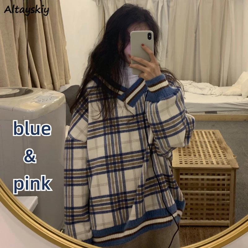 Preppy Style Plaid Sweatshirts Women V-neck Fashion Chic All-match Vintage Loose Casual Unisex Streetwear Students Autumn Thick
Preppy Style Plaid Sweatshirts Women V-neck Fashion Chic All-match Vintage Loose Casual Unisex Streetwear Students Autumn Thick
