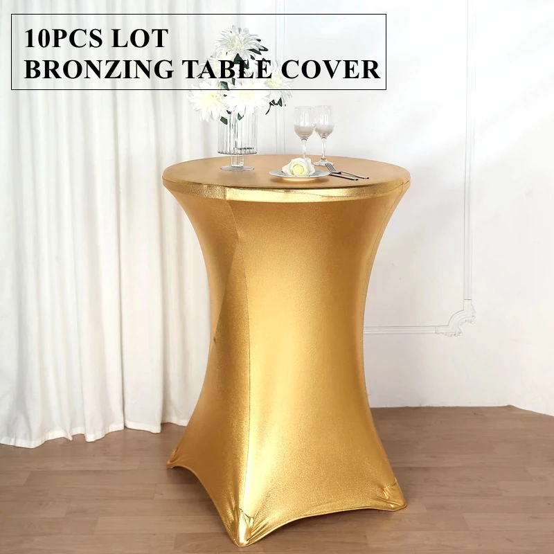 

Gold 5pcs Sale Metallic Spandex Cocktail Table Cover Lycra Bar Tablecloth Linen For Event Wedding Banquet Decoration