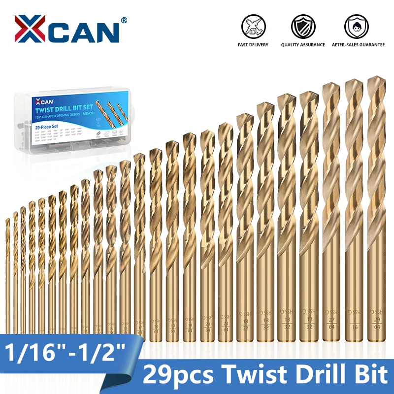 XCAN Drill Bit 29pcs HSS M35 5% Cobalt Twist Drill Bit Inch Size 1/16"-1/2" Drilling Tool for Metal Stainless Steel Aluminum
XCAN Drill Bit 29pcs HSS M35 5% Cobalt Twist Drill Bit Inch Size 1/16"-1/2" Drilling Tool for Metal Stainless Steel Aluminum