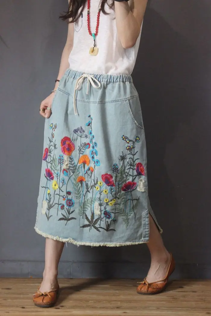 Amax luluE 2024 Fall Womens Luxury Vintage Loose Embroidery Denim Skirts Ladies Casual Floral Streetwear Females Elegant Clothes Amax luluE 2024 Fall Womens Luxury Vintage Loose Embroidery Denim Skirts Ladies Casual Floral Streetwear Females Elegant Clothes