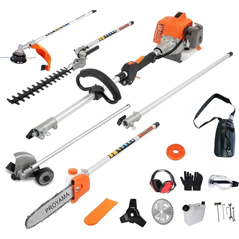 

26cc 6 in 1 Multi Functional Trimming Tools, Gas Hedge Trimmer, Weed Eater, String Trimmer, Brush Cutter, Edger