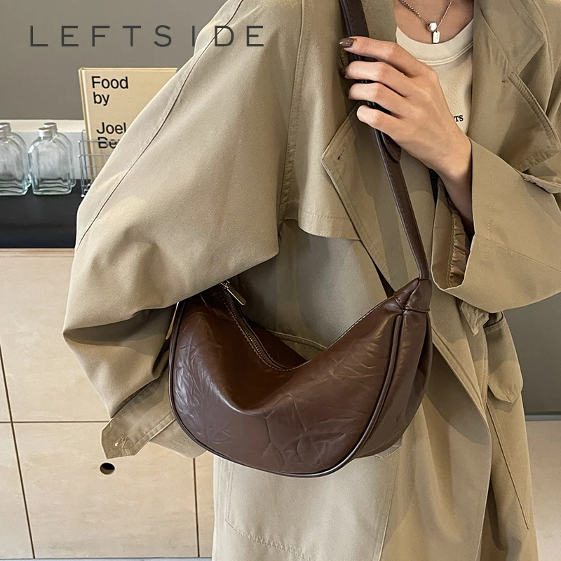 

LEFTSIDE Small Crossbody Bags for Women 2024 PU Leather Female Shoulder Bag Lady Solid Color Hobo Bag Handbags and Purses