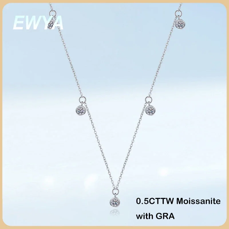 

EWYA Real Full 3/4mm 0.1CT Moissanite Necklace for Women S925 Sterling Silver Plated 18K Diamond Neck Chain Pendant Necklaces