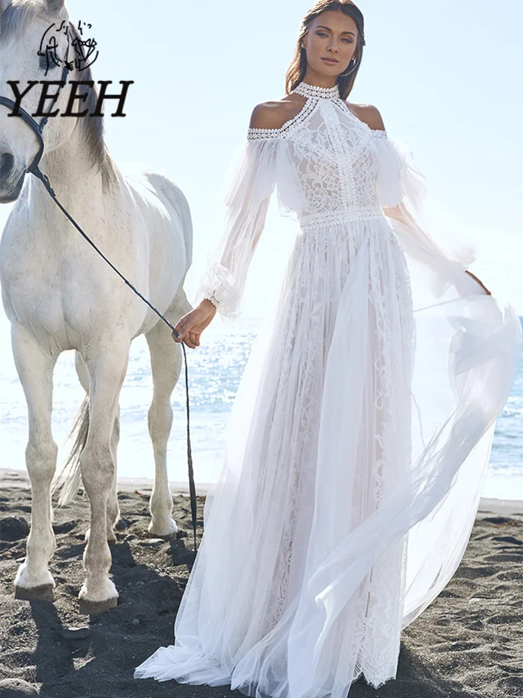 YEEH Boho Halter Neckline Lace Wedding Dress Floor-length A-line Tulle Bridal Dress Elegant Illusion Vestido De Noiva for Bride
YEEH Boho Halter Neckline Lace Wedding Dress Floor-length A-line Tulle Bridal Dress Elegant Illusion Vestido De Noiva for Bride