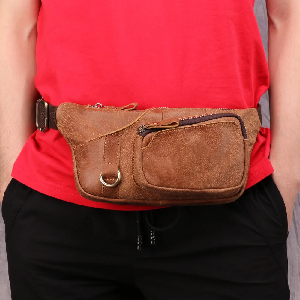 

Genuine Leather Waist Packs Men Waist Bags Fanny Pack Belt Bag Phone Bags Travel Waist Pack Male Chest Shoulder Bags For Men