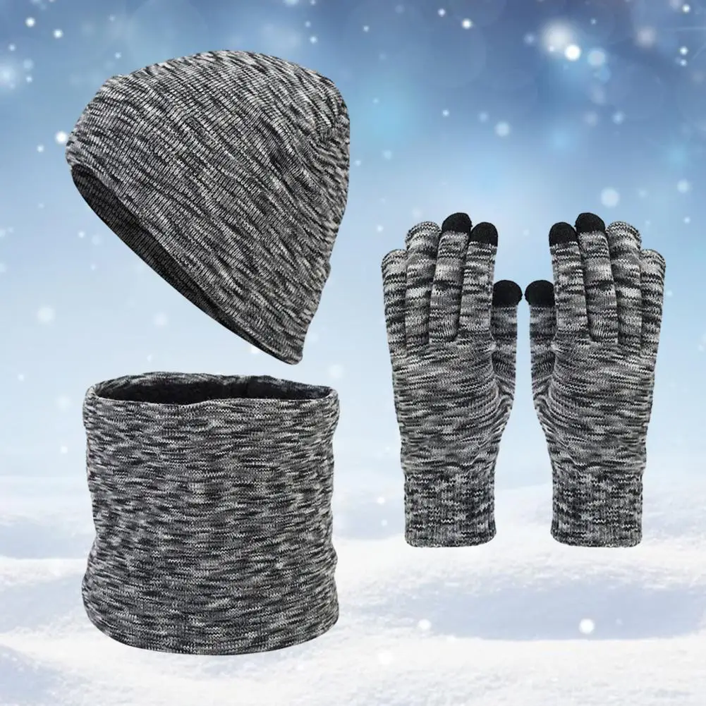 

Fleece Lining Beanie Hat Scarf Gloves Set Cozy Winter Hat Scarf Gloves Set Tie Dye Print Knit with Fleece for Weather for Men
