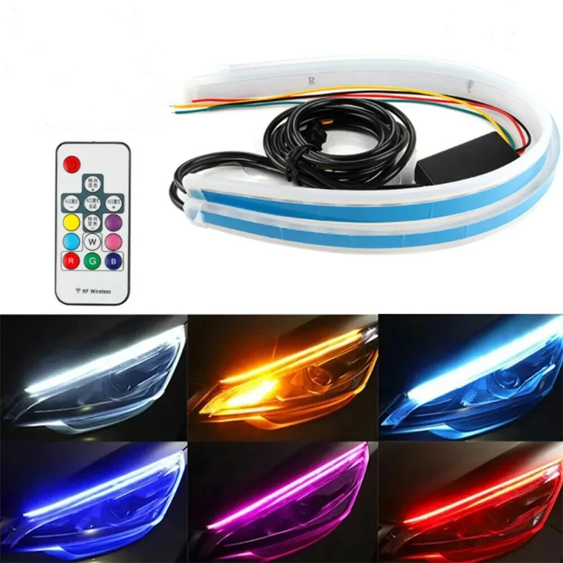 2pcs RGB 60CM LED DRL Light Car Headlight Strip Light Turn Signal Remote Control
2pcs RGB 60CM LED DRL Light Car Headlight Strip Light Turn Signal Remote Control