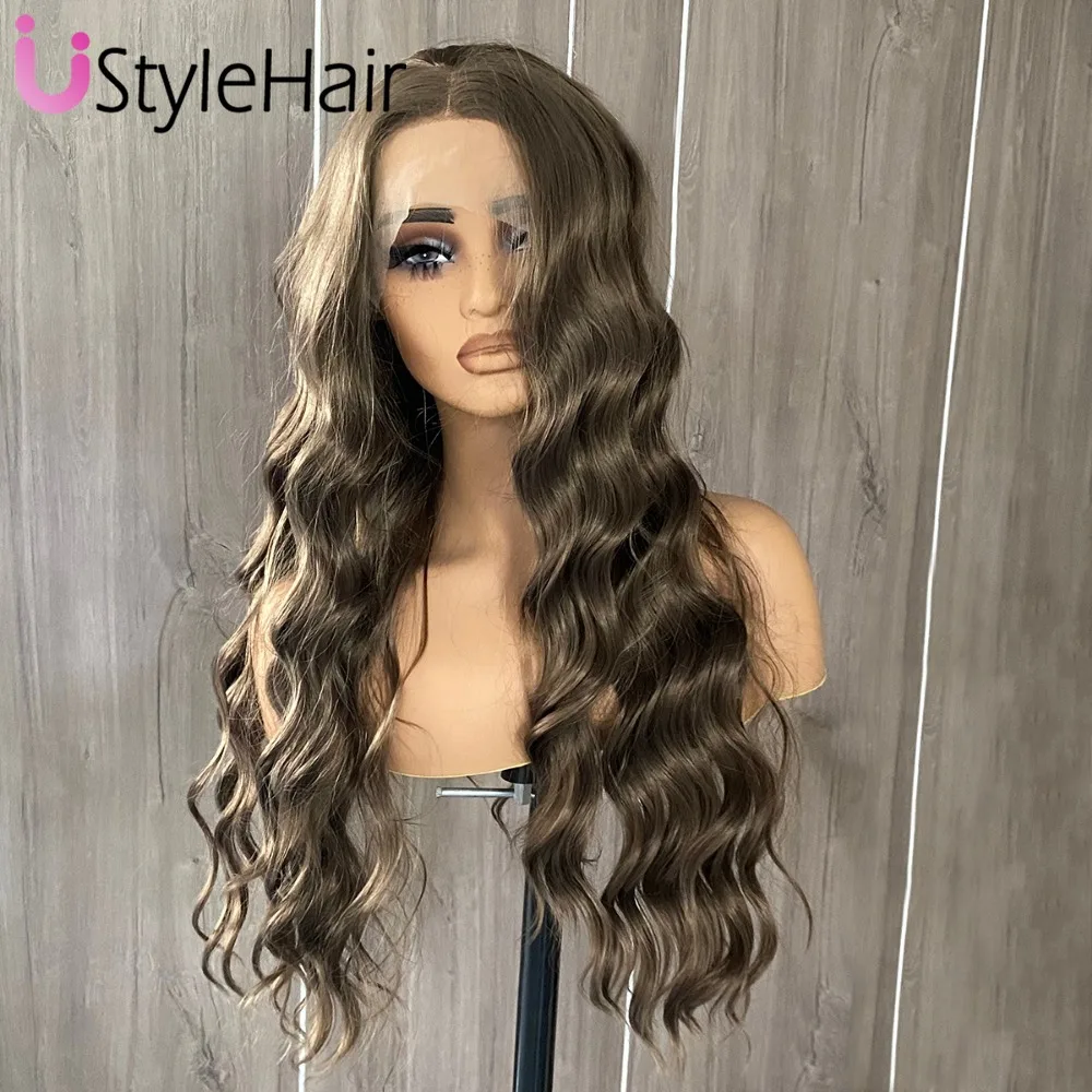 UStyleHair Brown Wig Lace Front Wig Synthetic Long Body Wave Wigs Heat Resistant Lace Wig Daily Used Cosplay Natural Hairline 4 Sa3260dab065e4b61b2d039bd480738b5J