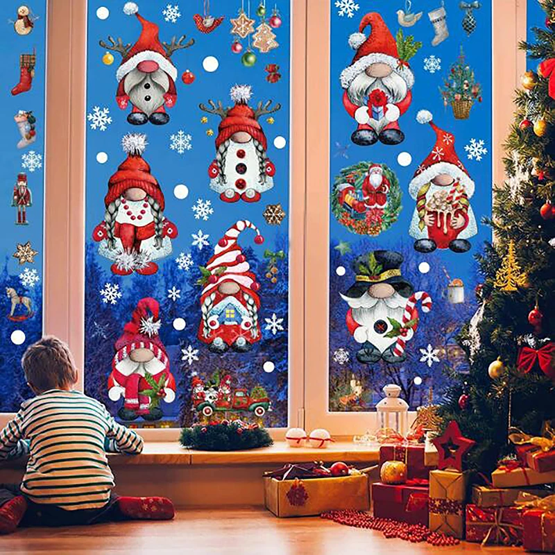 

Christmas Gnome Window Clings 9 Sheets Gnome Decorations Christmas Decals Electrostatic Window Glass Stickers Christmas Holiday