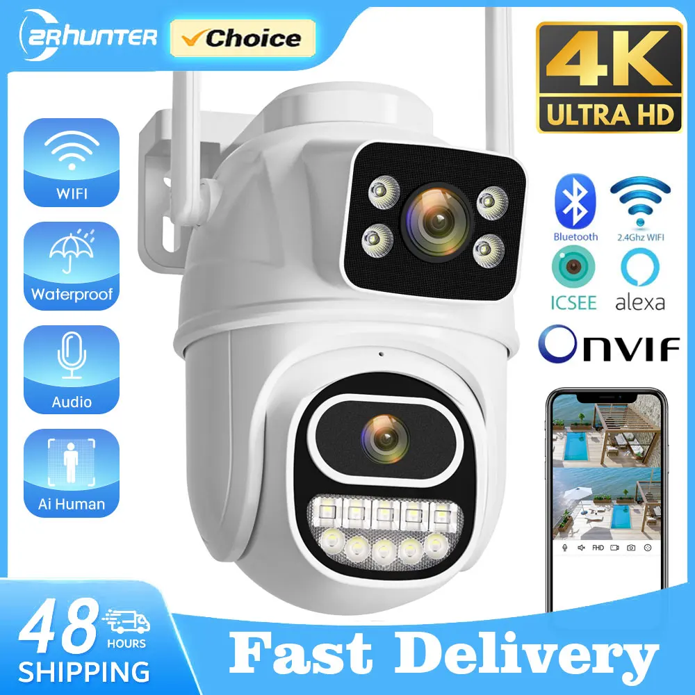 

4K 8MP HD Wifi PTZ Camera Dual Lens Dual Screen AI Auto Tracking Outdoor IP Camera Audio Smart Video Surveillance CCTV P2P ICSEE