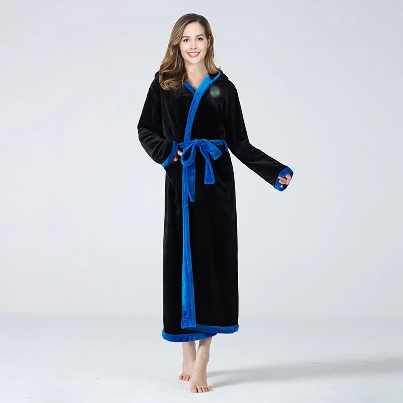 

Фланелевые плотные халаты, Женский флисовый халат кораллового цвета, кимоно, Халат с капюшоном, халат, длинный теплый халат на осень и зиму