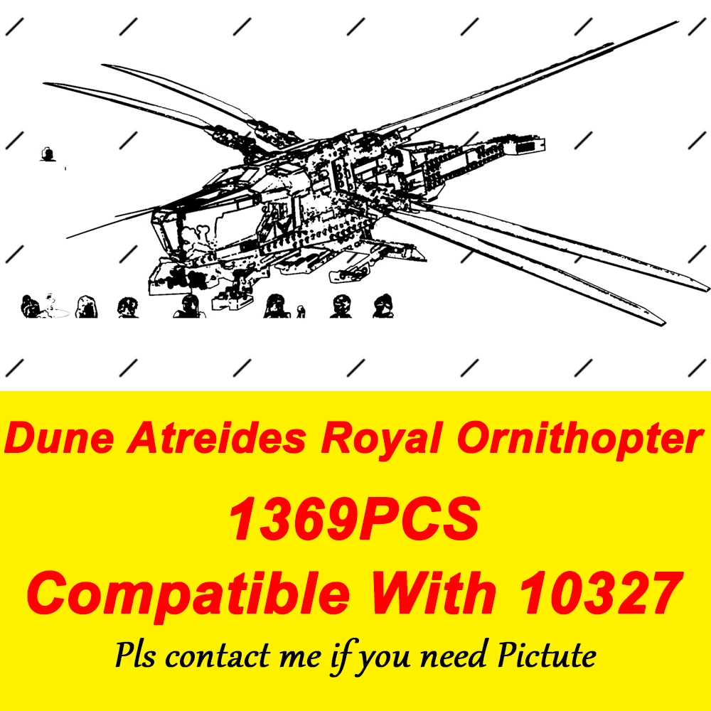 

1369PCS ICONS Movie Dune Atreides Royal Ornithopter 10327 Space Dragonfly Plane Arrakis Planet Aircraft Building Blocks Toy Gift