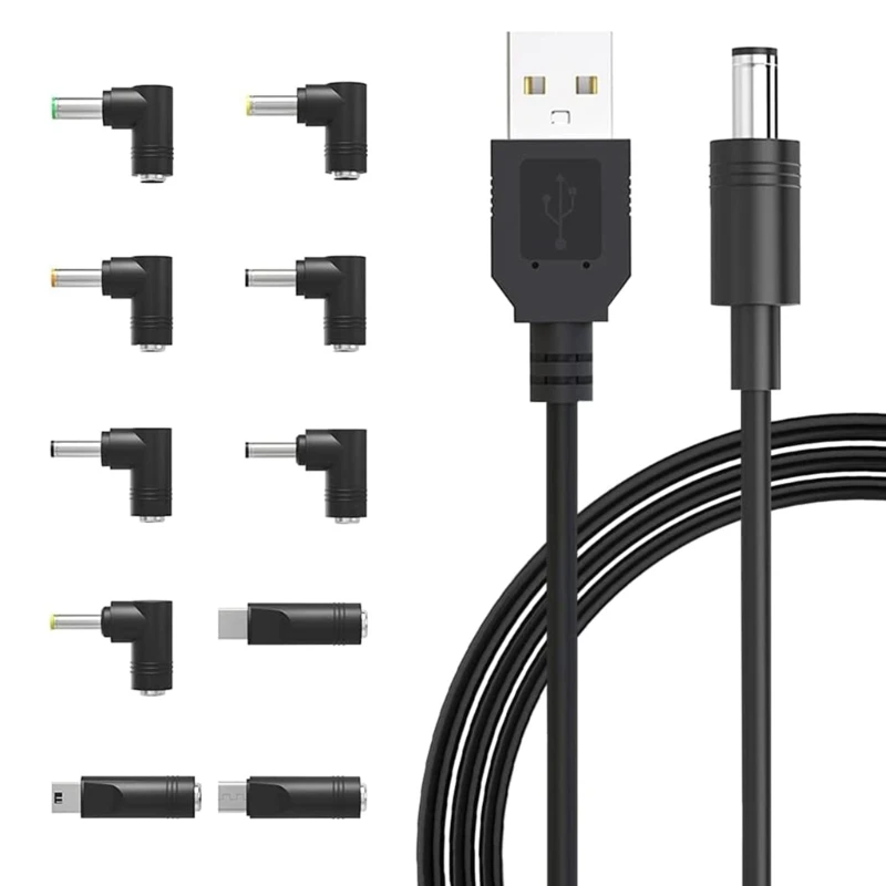 

DXAB USB to DC5V Adapter Power Cable for Router Speaker USB to DC5521 TypeC Mini Micro Plugs Charging Cable with 10 Plugs