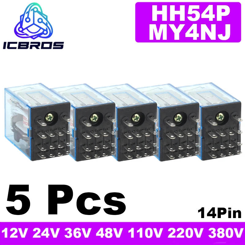 

5 шт., маленькое электромагнитное силовое реле MY4 MY4NJ HH54P, AC12V/ 24V /110V 220V, семейная катушка, реле 4NO 4NC