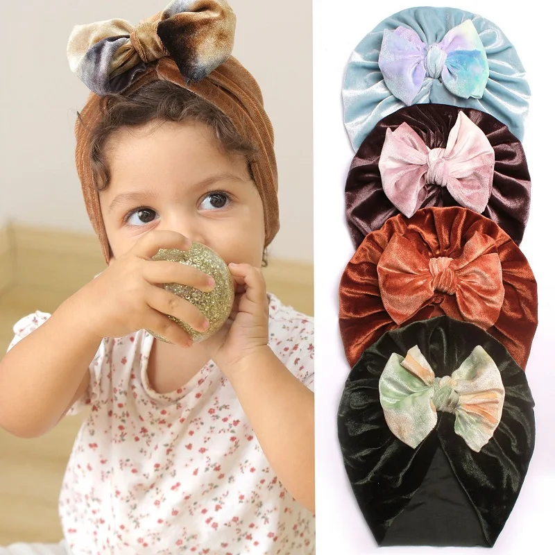 

Fashion Newborn Baby Pleuche Hat Children Girls Bowknot Headwrap Turban Knotted Headwear Warm Caps Soft Beanies Kids Accessories