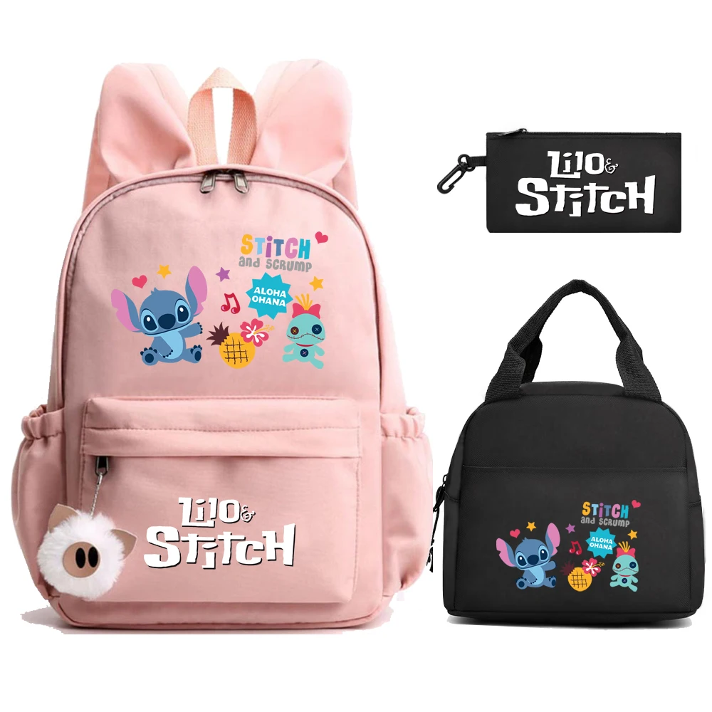 

3Pcs/set Cartoon Disney Lilo Stitch Backpack Student Teen Back To School Large Capacity Backpack Lunch Bags Men Canvas Bookbag