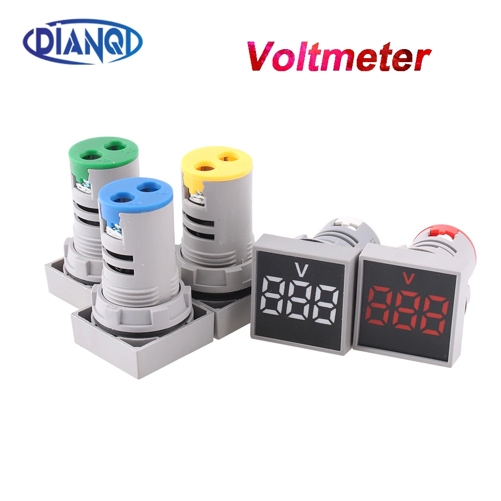 

22mm square Voltmeter AC20-500V LED digital voltage meter indicator pilot light Red Yellow Green Blue White