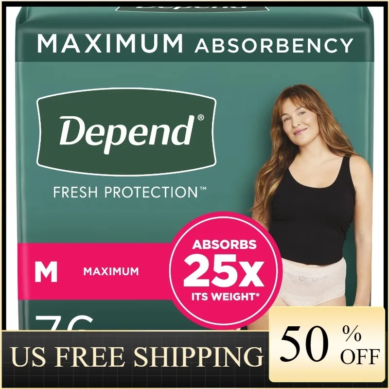 

Depend Fresh Protection Adult Incontinence Underwear for Women, Maximum, M, Blush, 76Ct