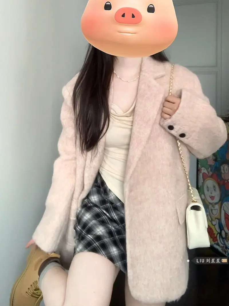 Lazy Style Pink Women's Woolen Suit Jacket Autumn and Winter New Korean Style Elegant Loose Slim Thickened Suit Coat Blazer Top
Lazy Style Pink Women's Woolen Suit Jacket Autumn and Winter New Korean Style Elegant Loose Slim Thickened Suit Coat Blazer Top