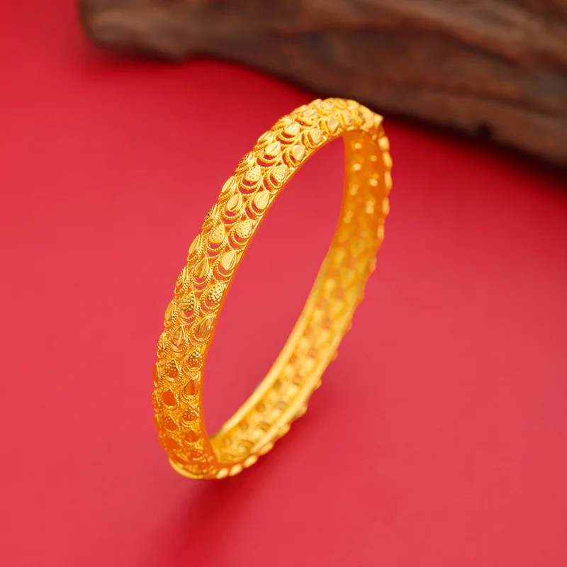 

Never Fade Original Gold Color Bracelet Vintage Carved Hollow Bangle for Women Bride Jewelry Wedding Engagement Femme Bangles