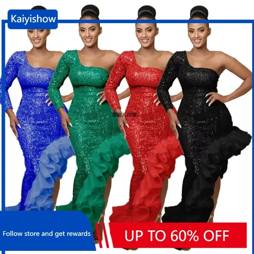 

Блестящие африканские платья для женщин, весна 2024, сексуальное Африканское длинное облегающее платье с длинным рукавом красного, синего, зеленого, черного цветов, африканская одежда