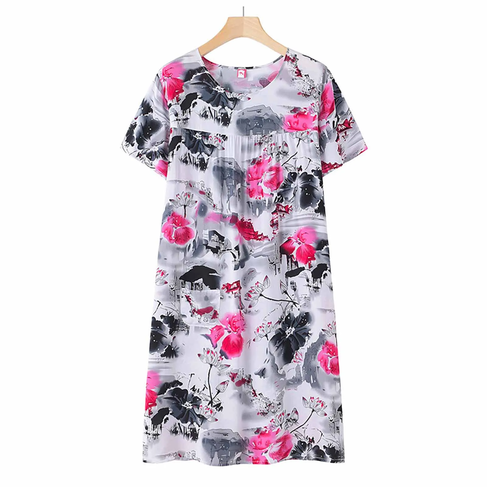 

New Sleepwear Floral Print Cotton Pajamas for Women Long Dress Short Sleeved Summer Loungewear Fashion Home Clothes Nightgowns