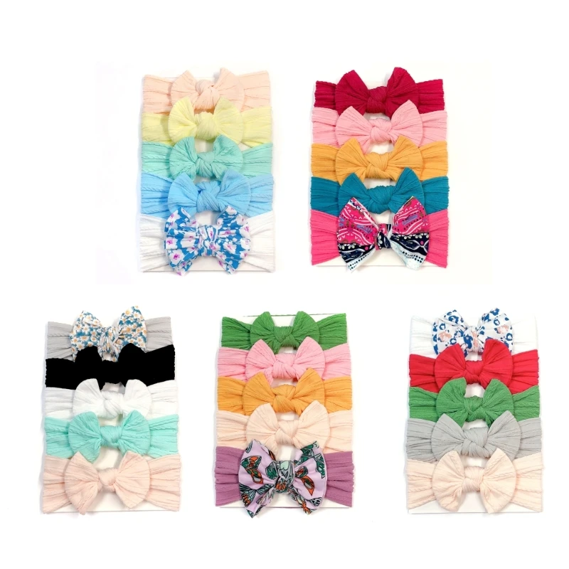 

Y1UB Bowtie Headband Newborn Headdress Baby Bow Headband Elastic Solid Color Hairwrap for Infant Baby Photo Props Headbands