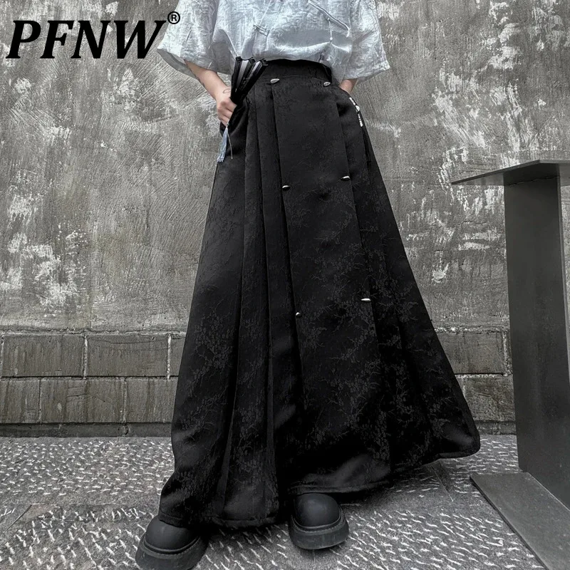 

PFNW Chinese Style Jacquard Horse Face Skirt New Fashion Solid Color Male Casual Bottoms Clothing 2024 Summer Trendy 28W3300