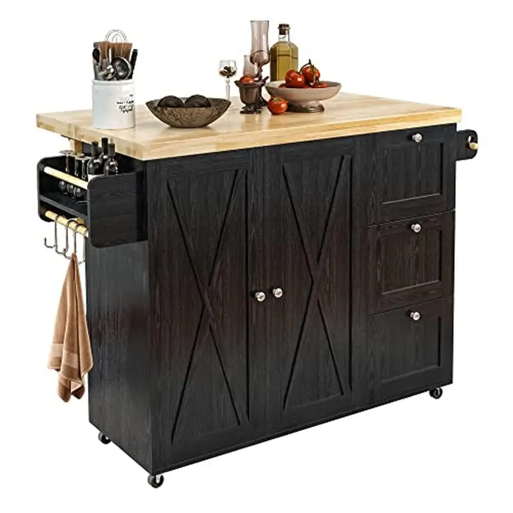 Kitchen Island Cart with Drop-Leaf Countertop 3Drawers Barn Door Style Cabine Spice Rack Rolling Cart with Wheels & Adjustable
Kitchen Island Cart with Drop-Leaf Countertop 3Drawers Barn Door Style Cabine Spice Rack Rolling Cart with Wheels & Adjustable