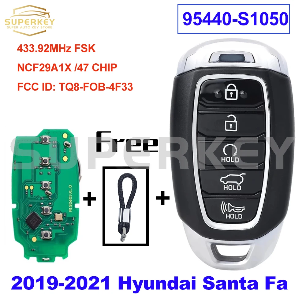 

SUPERKEY 95440-S1050 TQ8-FOB-4F33 Keyless Smart Car Key 433.92MHz FSK NCF29A1X 47 Chip For 2019 2020 2021 Hyundai Santa Fa