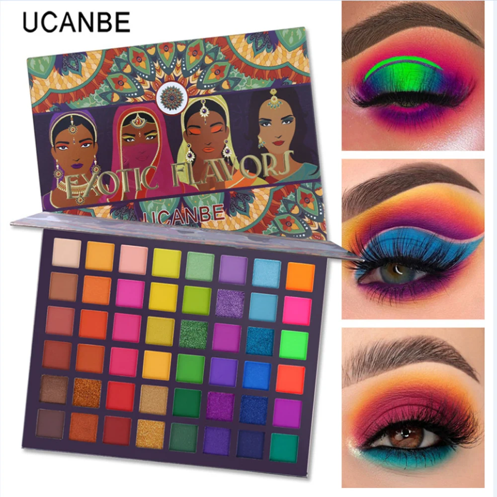 

UCANBE Exotic Flavors Eyeshadow Palette 48 Color Pressed Glitter Shimmer Eye Shadow Neon Metallic Makeup Cosmetics Matte Green