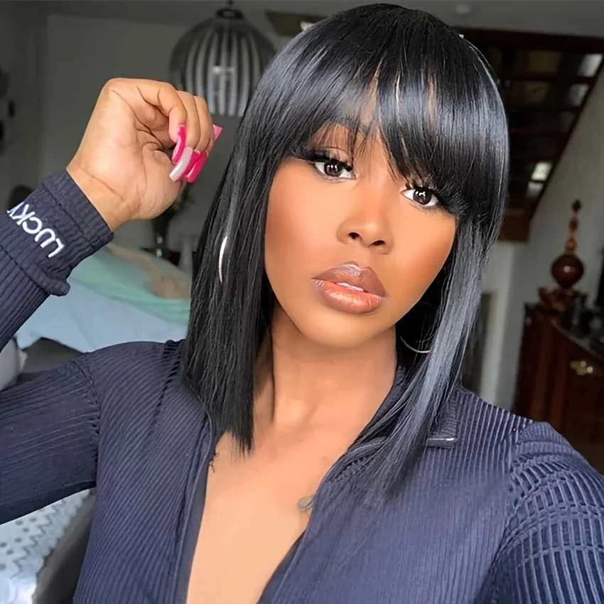 

3X1 Middle Part Lace Wig Short Bob Wigs Glueless Wig Human Hair Ready To Wear And Go Bone Straight Human Hair Wigs With Bangs