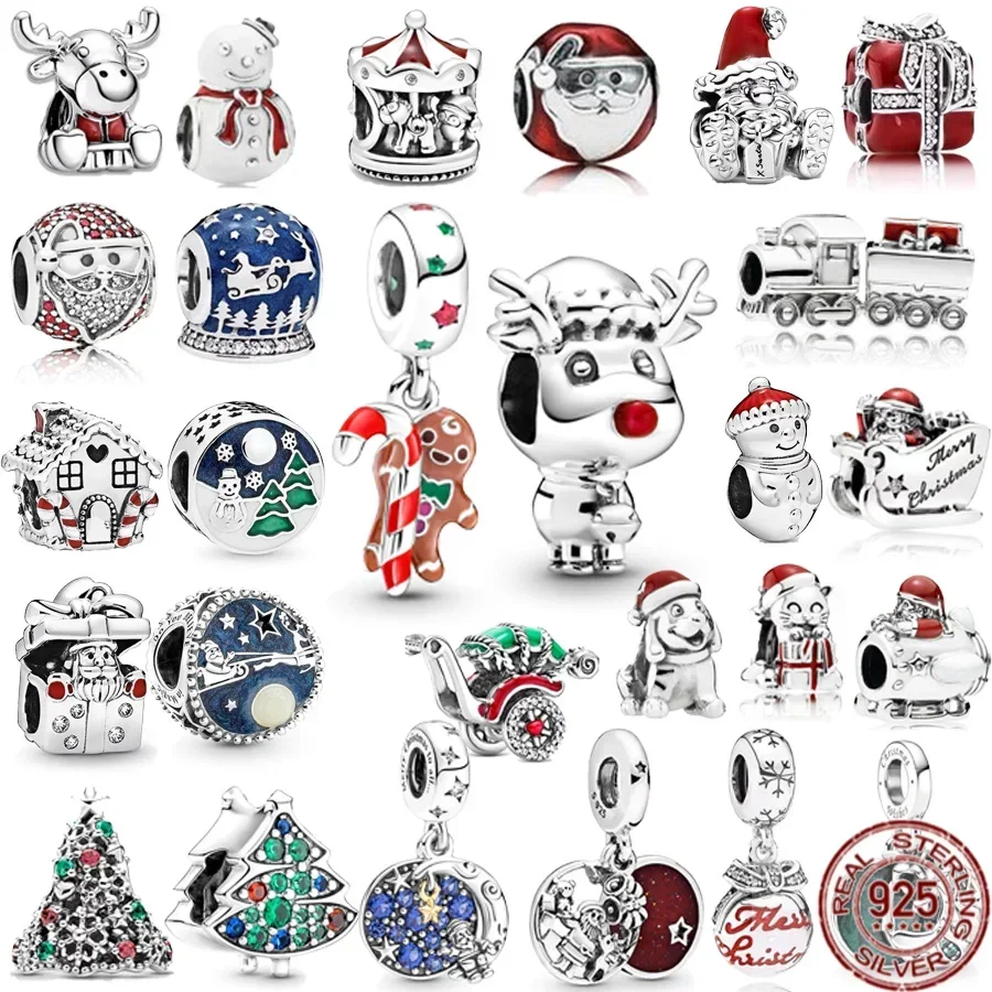 

NEW Christmas Charm 925 Sterling Silver Santa Claus Reindeer Talking Snowman Bead Fit Original Pandora Bracelet Women Jewelry