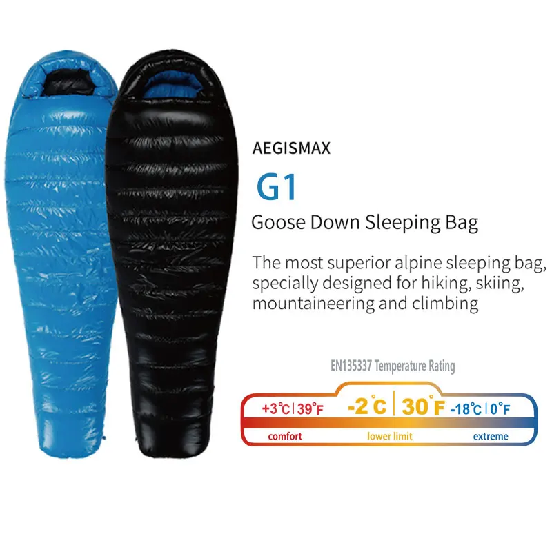 

AEGISMAX G1 Adult Outdoor Ultralight Camping 800FP White Goose Down Mummy Spring Autumn Sleeping Bag