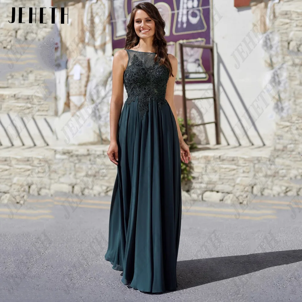 

JEHETH Classic Sleeveless Evening Dress Scoop Lace Applique Prom Dresses Chiffon A-Line Floor Length فساتين سهره فاخره 2023