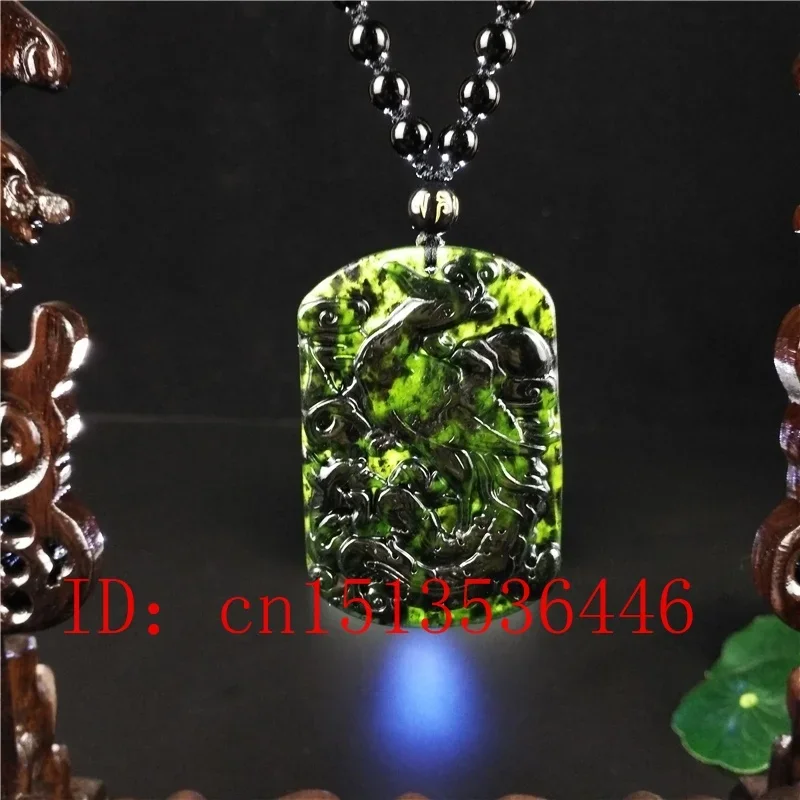 

Certified Chinese Natural Black Green Jade Phoenix Pendant Necklace Fashion Hand-Carved man woman Luck Amulet Gift Sweater Chain