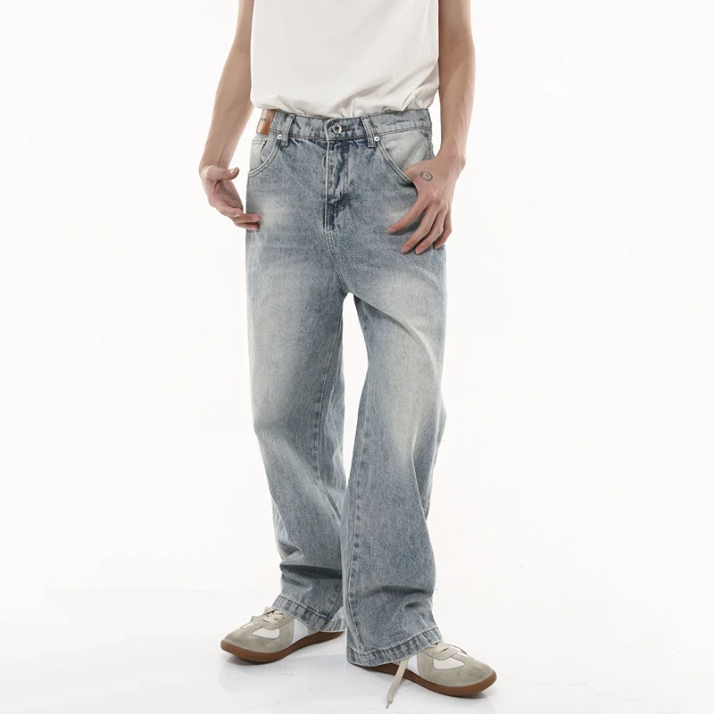 

SYUHGFA Trend Men's Vintage Jeans Harbor Style Distressed Washed Baggy Denin Pant Loose Srteetwear Niche Design Man Trousers