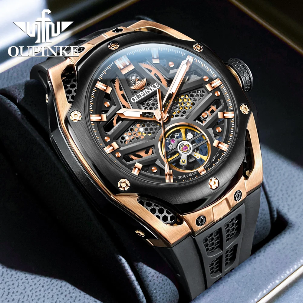 PINKE-Montre-Bracelet Mécanique existent pour Homme, Tourbillon de Luxe, Étanche, Confortable, Silicone, Saphir, Shoous Trend 1