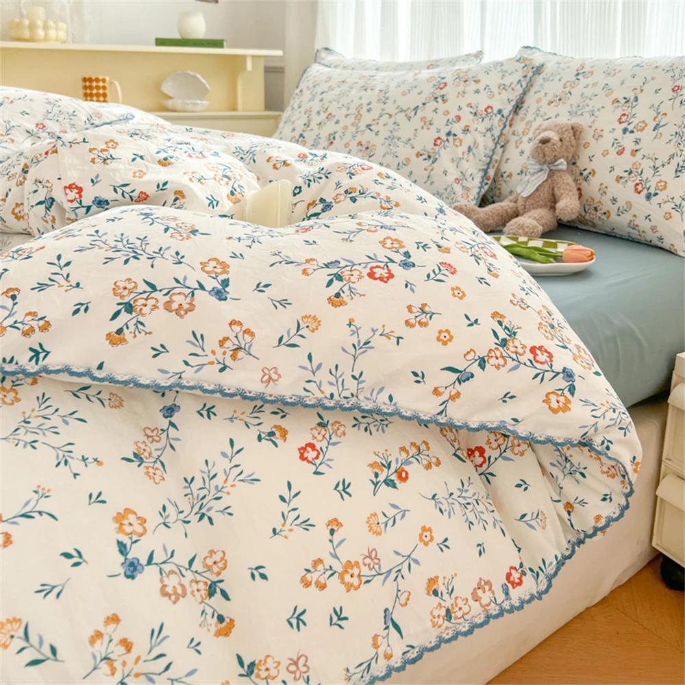 

Floral Printing Bedding Set for Kid and Adults Leaves Flower Duvet Cover Set Pillowcases Soft Washed Cotton Home Bedroom Textile