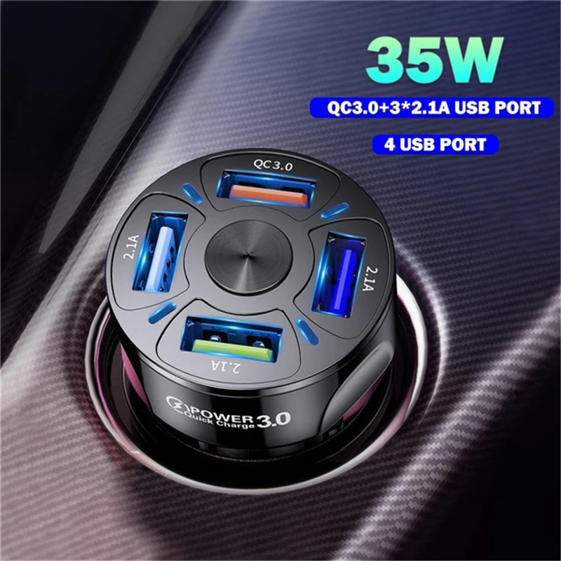 QC3.0 4USB Quick Car Charg Adapter Universal Phone Charger For iPhone Xiaomi Huawei OPPO Samsung Fast Charging Phone Charger
QC3.0 4USB Quick Car Charg Adapter Universal Phone Charger For iPhone Xiaomi Huawei OPPO Samsung Fast Charging Phone Charger