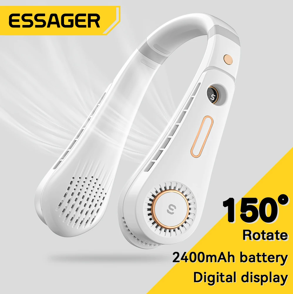 Essager Portable Hanging Neck Fan Digital Display Power Bladeless Neckband Fan Air Cooler Rechargeable Electric Fans 5th Gear
Essager Portable Hanging Neck Fan Digital Display Power Bladeless Neckband Fan Air Cooler Rechargeable Electric Fans 5th Gear