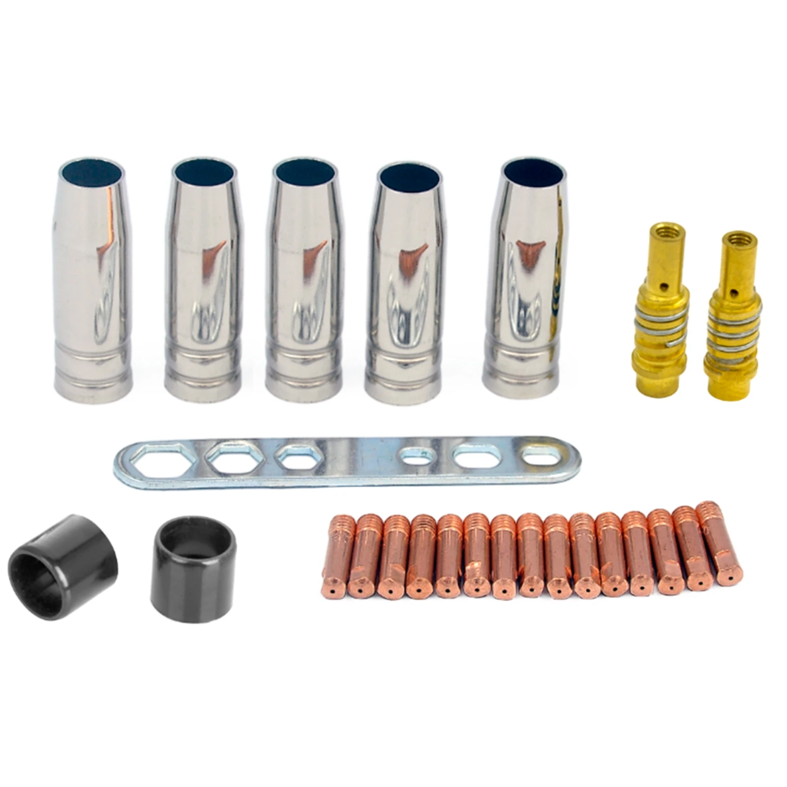 25Pcs 0.8 Mm Nozzle Tips Kit For MB15 15AK Welding Torches Copper Nozzle Handles With Retaining Springs Welding Torch Accessorie
25Pcs 0.8 Mm Nozzle Tips Kit For MB15 15AK Welding Torches Copper Nozzle Handles With Retaining Springs Welding Torch Accessorie